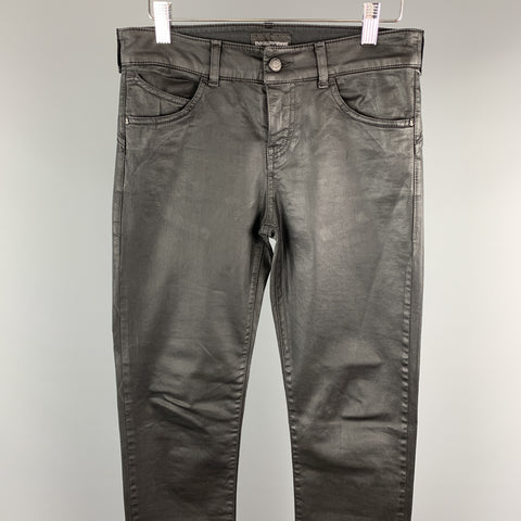 EMPORIO ARMANI Size 28 Black Coated Cotton Jean Cut Casual Pants