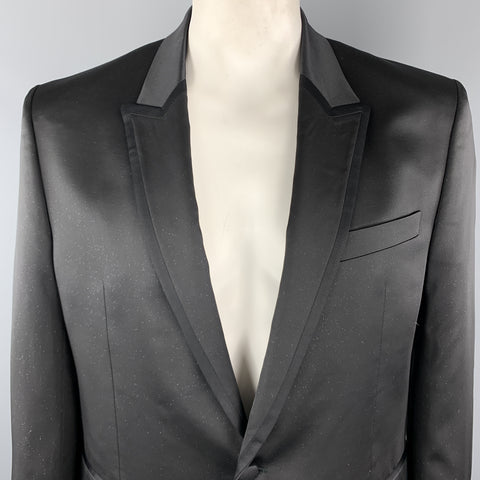 VERSACE COLLECTION Size 46 Black Sparkle Viscose / Wool Satin Trim Tuxedo Sport Coat