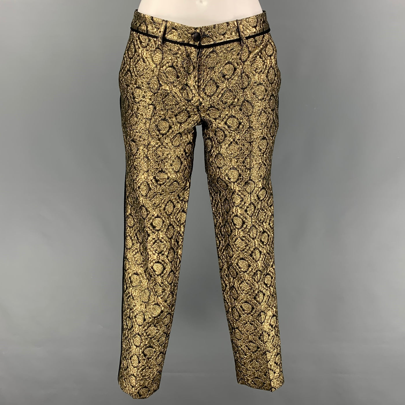 FAITH CONNEXION Size 2 Gold Black Polyester Blend Jacquard Tapered