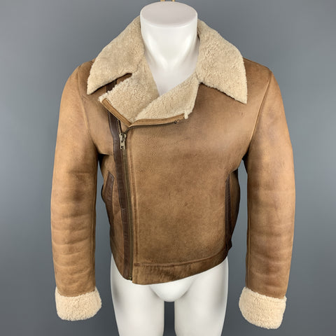 MIU MIU Size US 36 / IT 46 Tan Distressed Shearling Biker Jacket