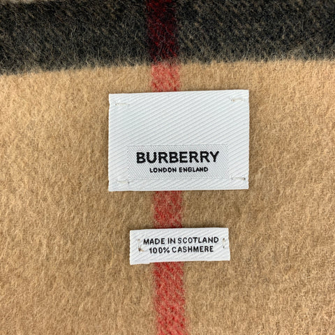 BURBERRY Beige Black Plaid Cashmere Scarf