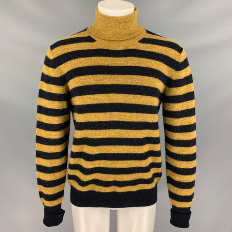 JUNYA WATANABE Size L Mustard & Black Stripe Wool Turtleneck Sweater