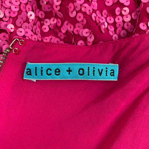 ALICE + OLIVIA Top de vestido con mangas casquillo y lentejuelas de seda rosa talla M