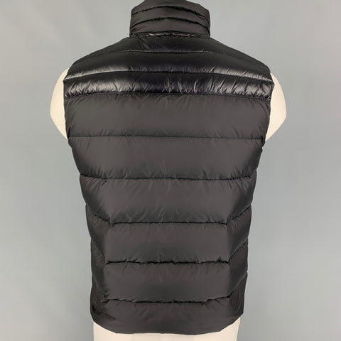 MONCLER Size L Black Quilted Polyester Notch Lapel Vest