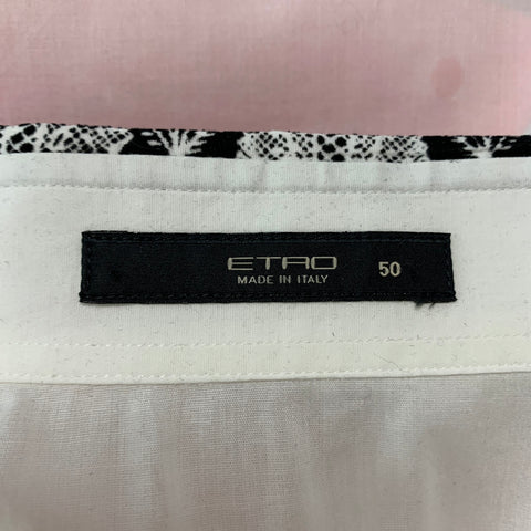 ETRO Talla 14 Camisa con estampado de algodón y elastano blanco negro