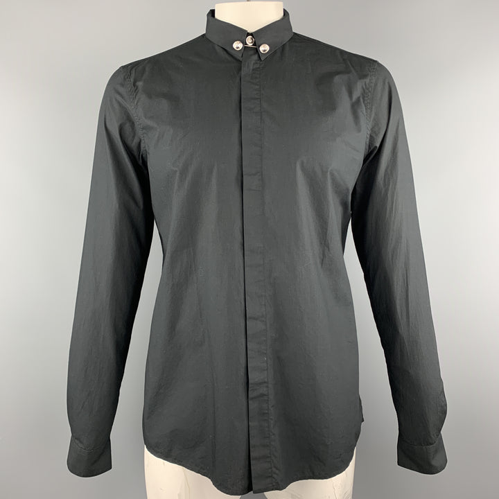 VERSUS by GIANNI VERSACE Size M Black Solid Cotton Long Sleeve Shirt