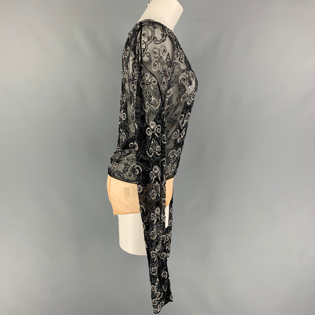 GIORGIO ARMANI Size 4 Black White Nylon Beaded Body Suit Dress Top