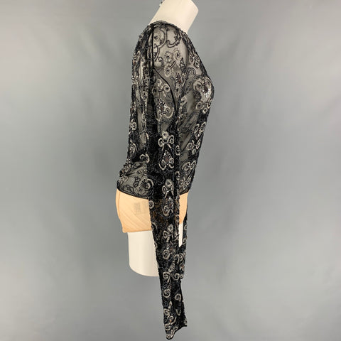 GIORGIO ARMANI Taille 4 Noir Blanc Nylon Perlé Body Suit Robe Top