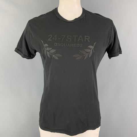 DSQUARED2 Size XXL Black Graphic Cotton Crew-Neck T-shirt