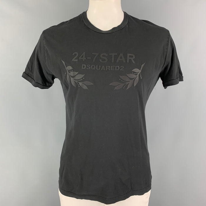 DSQUARED2 Size XXL Black Graphic Cotton Crew-Neck T-shirt