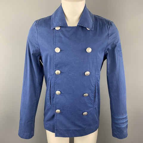 ESCALES Size M Blue Cotton Double Breasted Embossed Buttons Jacket