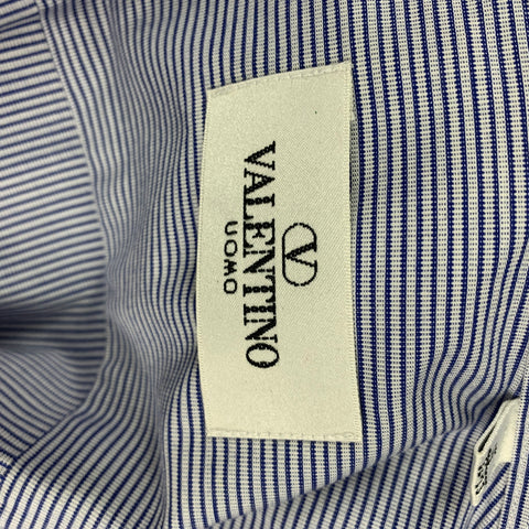 VALENTINO Camisa Manga Larga Puño Francés Algodón Rayas Blancas Azul Marino Talla M