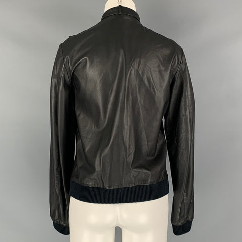 BAND OF OUTSIDERS Size M Black Leather Solid Zip Up Jacket