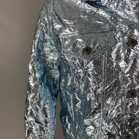 SIES MARJAN Size 2 Blue Metallic Wrinkled Trucker Jacket