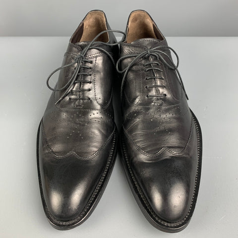 VIA SPIGA Size 10.5 Black Perforated Leather Wingtip Lace Up Shoes