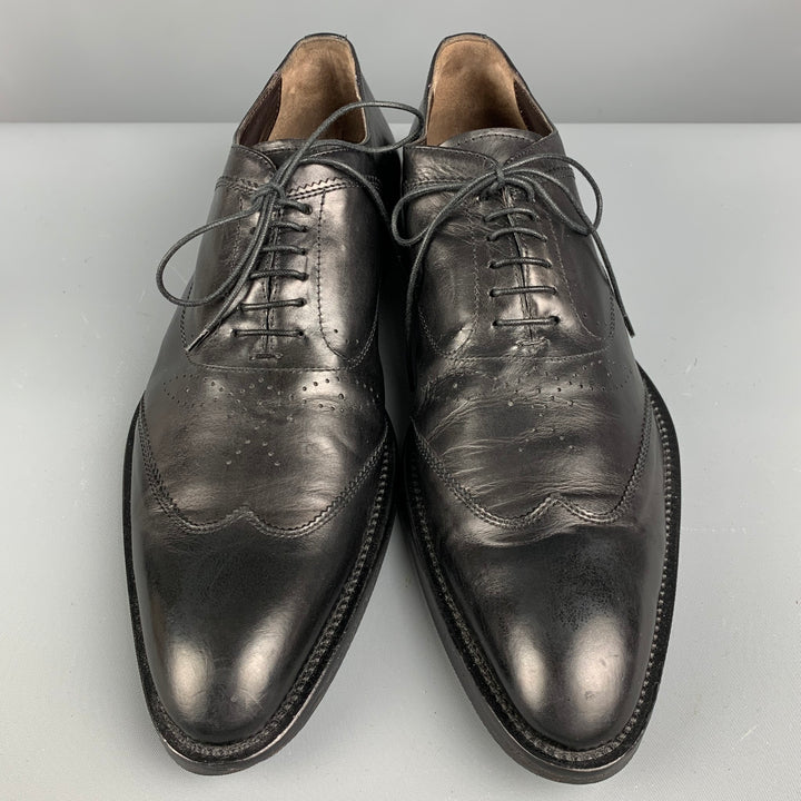 VIA SPIGA Size 10.5 Black Perforated Leather Wingtip Lace Up Shoes