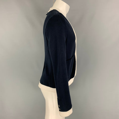 BLACK FLEECE Taille M Cardigan col en V en coton marine et blanc