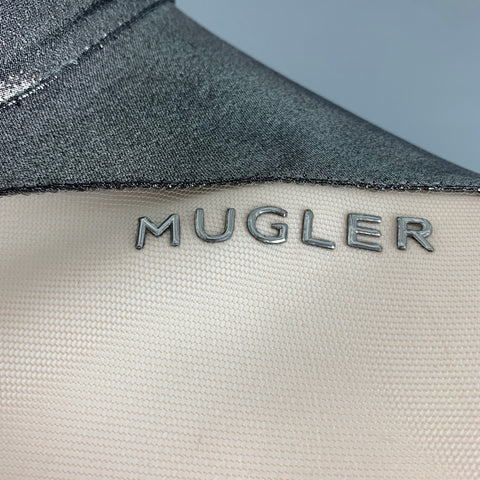 MUGLER Size 2 Silver Nude Mixed Fabrics Polyamide Mesh Jumpsuits
