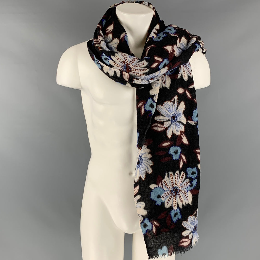 CAMERUCCI Bufanda de lana floral multicolor negra