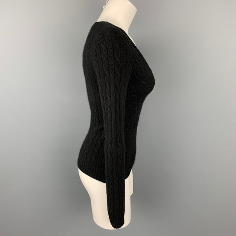 RALPH LAUREN Black Label Taille S Pull à col en V en cachemire tricoté noir