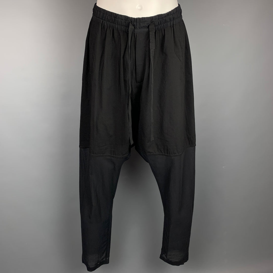 DAMIR DOMA Size 32 Black See Through Virgin Wool Drop-Crotch Casual Pants