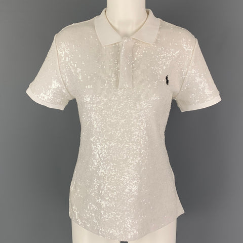 POLO by RALPH LAUREN Size M White Cotton Polo Casual Top