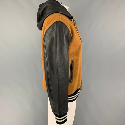 MARC by MARC JACOBS Talla XL Chaqueta universitaria de materiales mixtos color tostado y negro