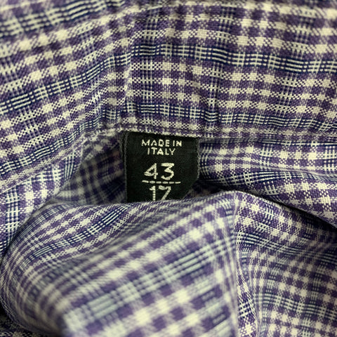 TOM FORD Size XL Navy & White Plaid Cotton Button Up Long Sleeve Shirt