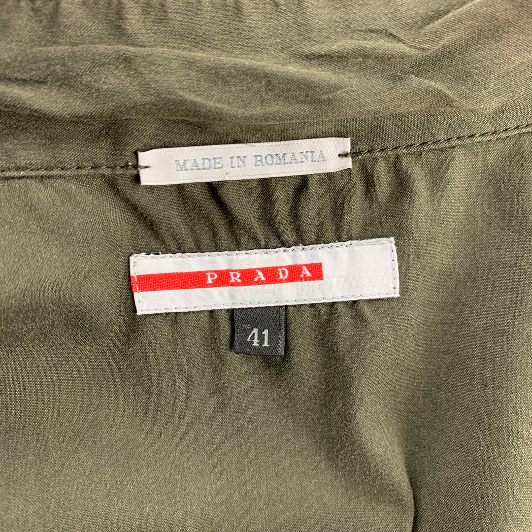 PRADA Camisa de manga larga con botones a presión en mezcla de algodón verde oliva talla L