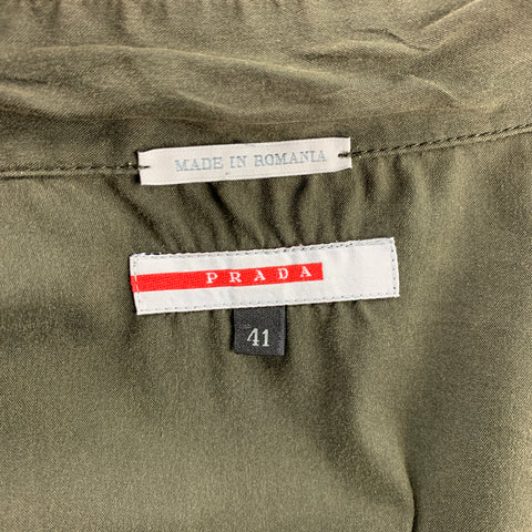 PRADA Size L Olive Cotton Blend Snaps Long Sleeve Shirt
