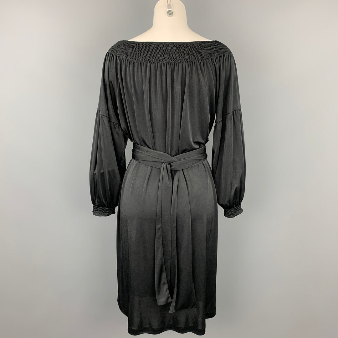 PRADA Size S Black Jersey Polyester Bohemian Belted Dress