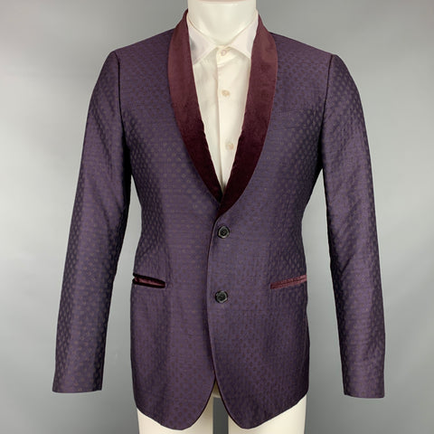 SALVATORE FERRAGAMO Size 38 Purple & Tan Print Wool / Silk Sport Coat
