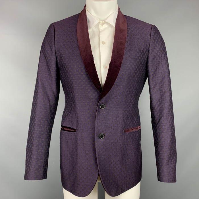 SALVATORE FERRAGAMO Size 38 Purple & Tan Print Wool / Silk Sport Coat