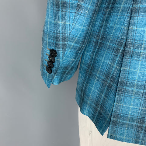 KITON Size 44 Aqua Grey Plaid Cashmere Blend Notch Lapel Sport Coat