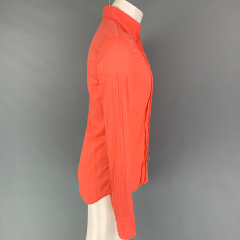 J. LINDEBERG Camisa de manga larga con botones de algodón plisado naranja talla S