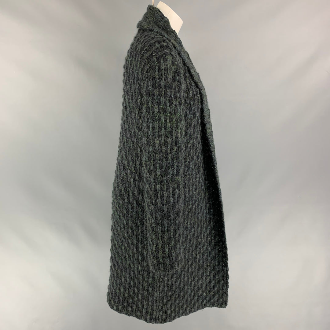 MISSONI Talla 6 Abrigo frontal abierto de lana de punto / mohair color carbón y verde