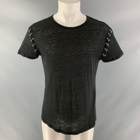 IRO Size XS Black Linen Scoop Neck T-shirt