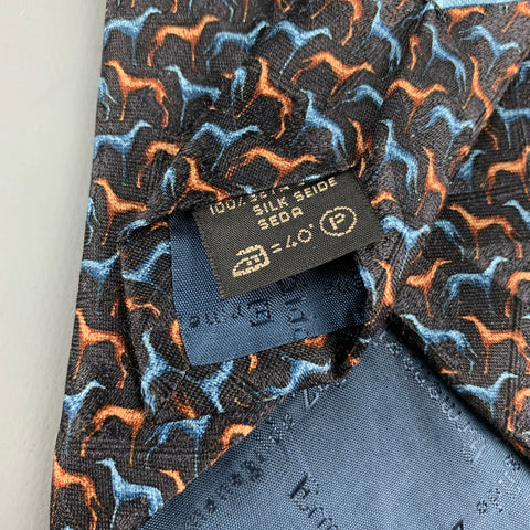 ERMENEGILDO ZEGNA Black & Tan Greyhound Silk Tie
