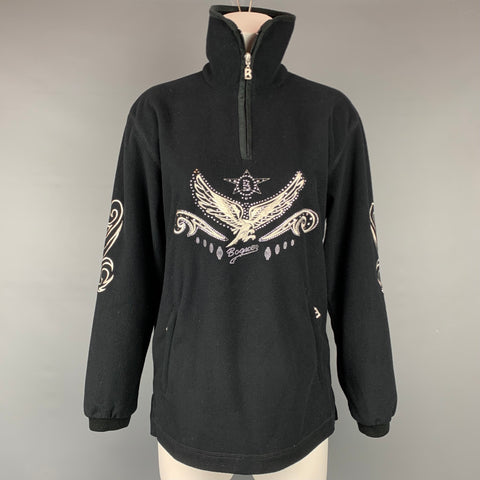 BOGNER Size S Black & Silver Fleece Embroidered Polyester Pullover