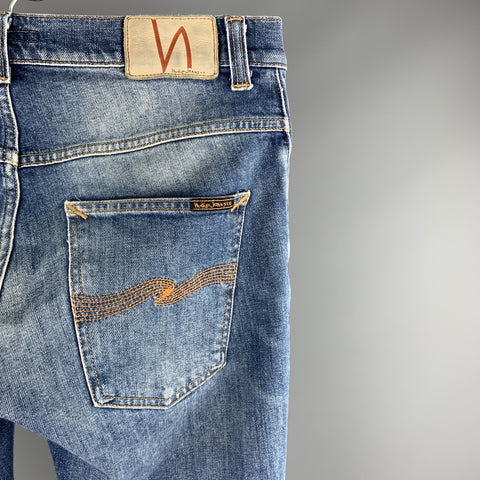 NUDIE JEANS Size 32 Indigo Washed Cotton Button Fly Jeans