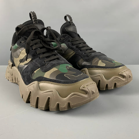 VALENTINO Size 10 Olive Black Camouflage Nylon Lace Up Sneakers