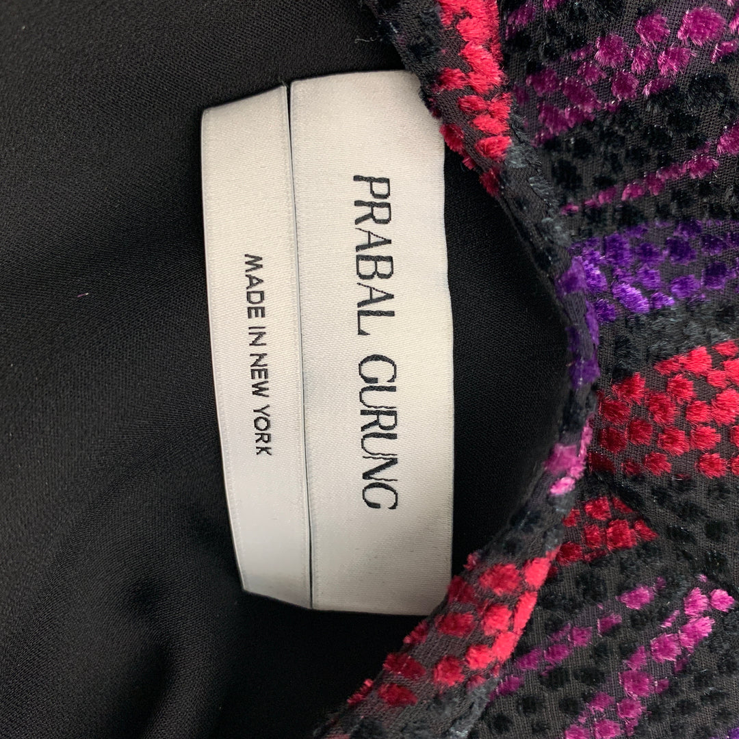 PRABAL GURUNG Size 0 Purple & Black Viscose / Silk Burnout Dress