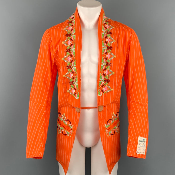 WALTER VAN BEIRENDONCK Size XL Orange Embroidery Cotton Shawl Lapel Sport Coat