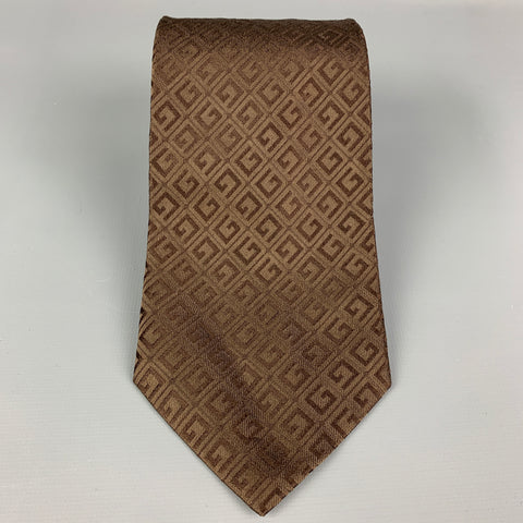 Corbata de jacquard de seda texturizada marrón GUCCI