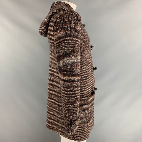 MISSONI Size L Brown Knitted Wool Toggle Closure Coat