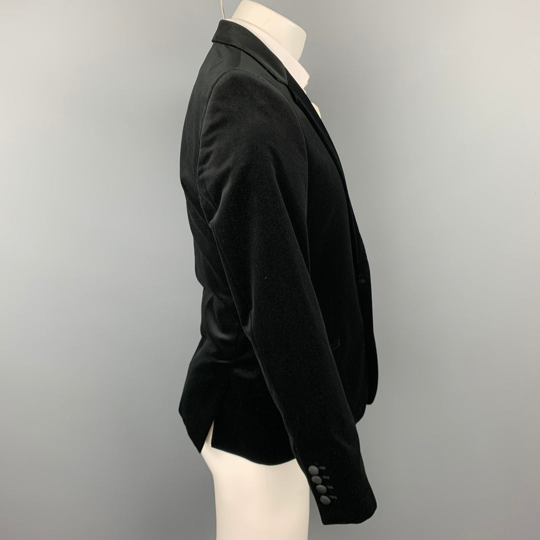 DOLCE &amp; GABBANA Talla 40 Abrigo deportivo con solapa de muesca de terciopelo de algodón negro