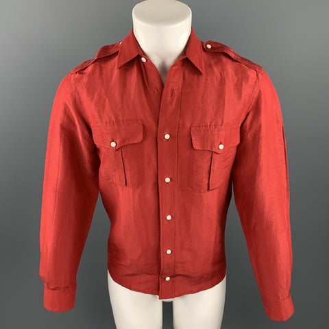 RALPH LAUREN Black Label Size S Red Linen / Silk Button Up Long Sleeve Shirt