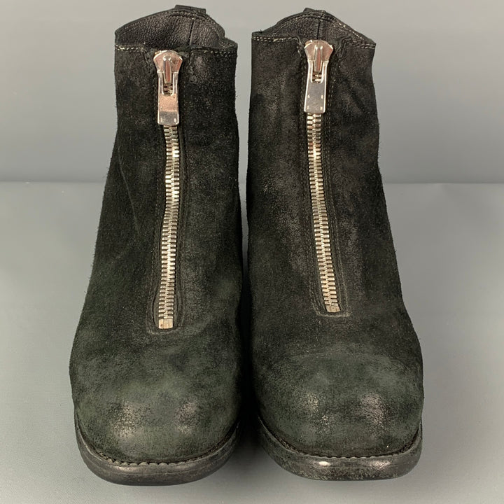 GUIDI Size 8 Black Leather Distressed Boots