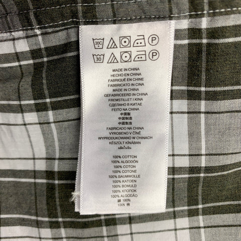 MICHAEL KORS Size XL Olive & White Plaid Cotton Button Up Long Sleeve Shirt