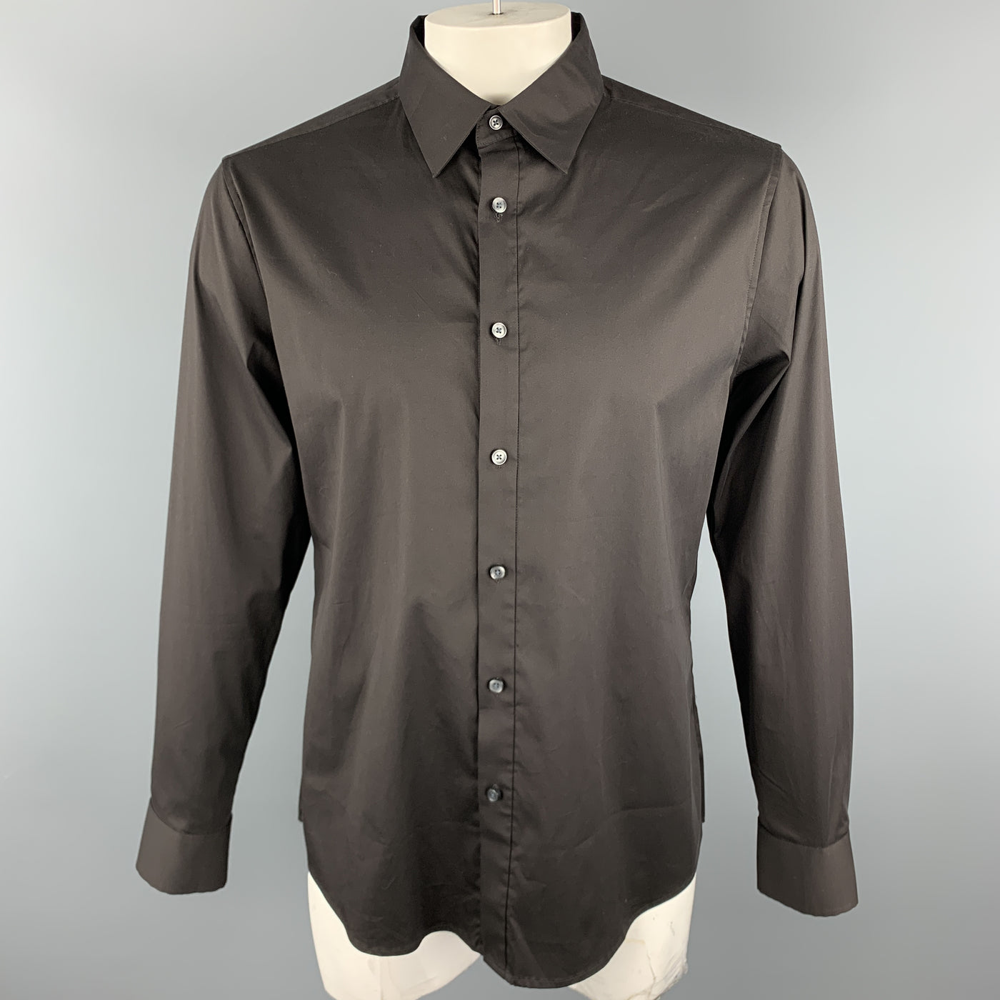 THEORY Size L Black Cotton Blend Button Up Long Sleeve Shirt